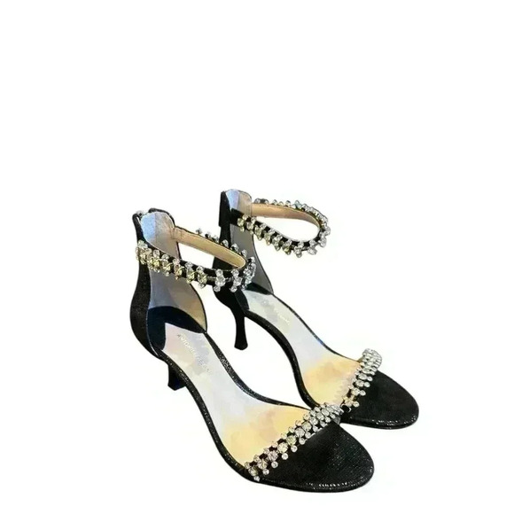 Antonio Melani Madalyn Black Rhinestone Ankle Strap Back Zip Leather Size 5 1/2, - Picture 5 of 8